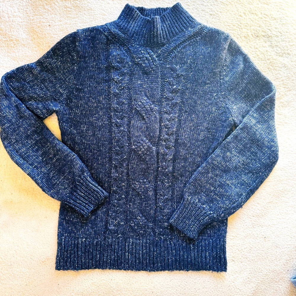 Banana Republic navy marled cable front sweater EUC